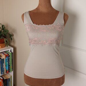 Vintage Romantic Taupe & Blush Lace Trim Cami Flexees S